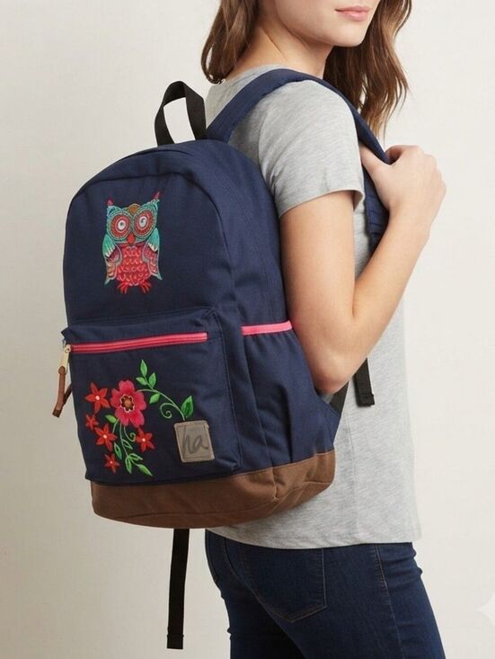 Hanna Andersson Handbags - Hanna Andersson Navy Blue Embroidered Owl Floral Kids School Backpack - OS